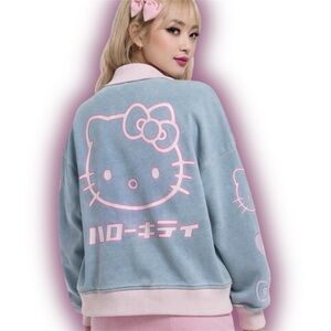 Sanrio Hello Kitty Pink Trim Denim Bomber Jacket